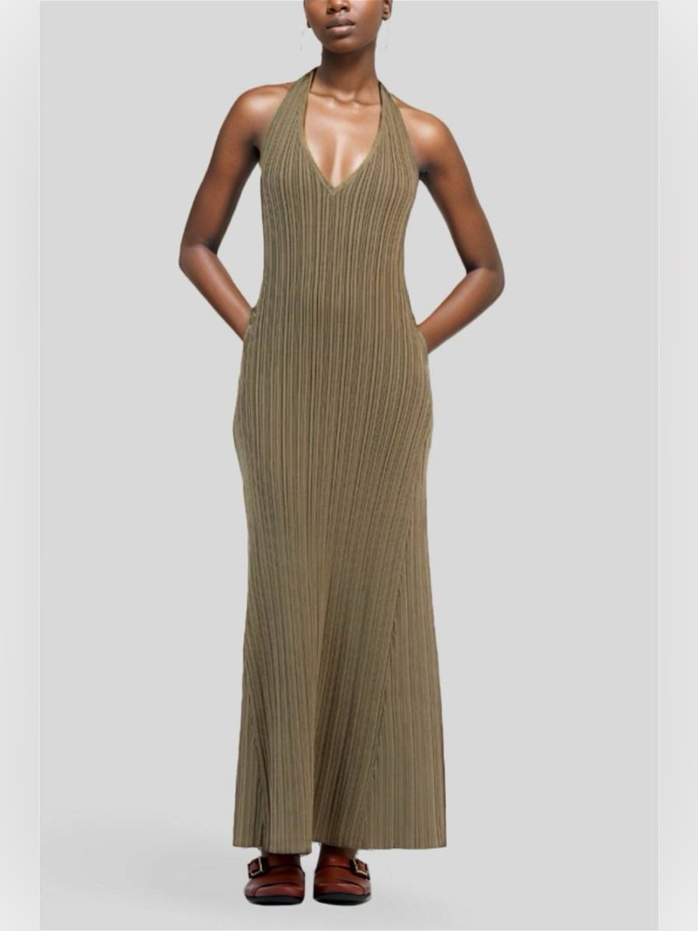 DISSH SIENNA MOSS PLUNGE HALTER MIDI size Small